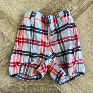 Janie and Jack 6-12 months red, white and blue plaid shorts